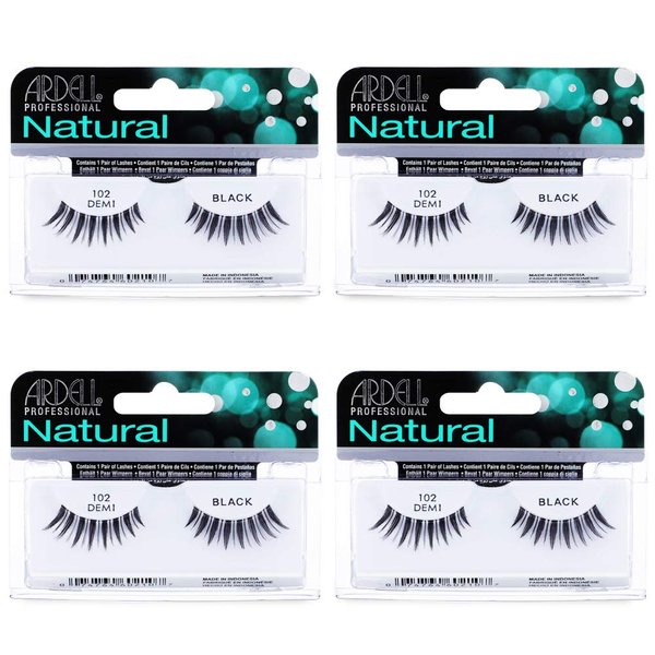Ardell Natural Lashes False Eyelashes, Strip Lash, Eye Makeup Enhancement, Reusable, Demi 102 - Black (4 pack)