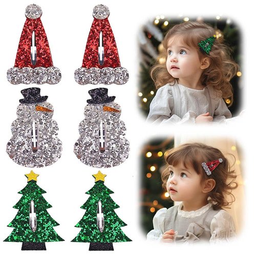 KOLONAMS 6PCS Christmas Hair Clips Xmas Snowman Hat Christmas Tree Design Hairpins with Sparkly Glitter Cute Christmas Baby Hair Accessories Alligator Clips Barrette Festive Holiday Gift for Girls