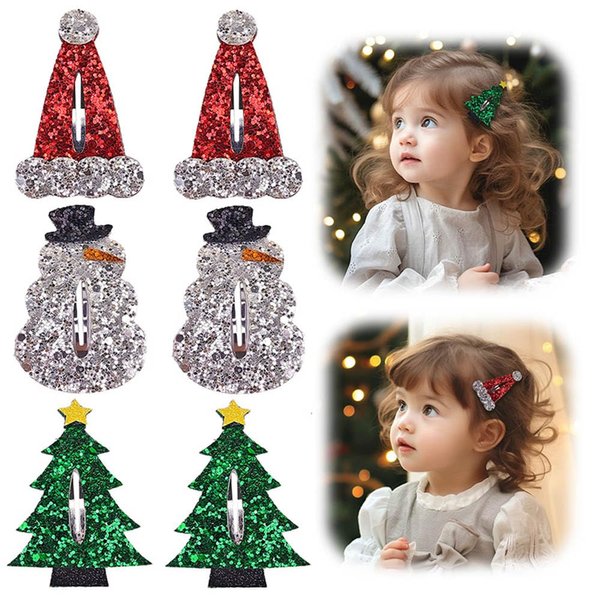 KOLONAMS 6PCS Christmas Hair Clips Xmas Snowman Hat Christmas Tree Design Hairpins with Sparkly Glitter Cute Christmas Baby Hair Accessories Alligator Clips Barrette Festive Holiday Gift for Girls