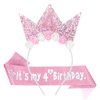 Casoty Pink 4th Birthday Sash and Crown Set, 4th Birthday Decorations, 4th Birthday Headband, 4th Birthday Party Decorations, Pink Birthday Gifts for Girl