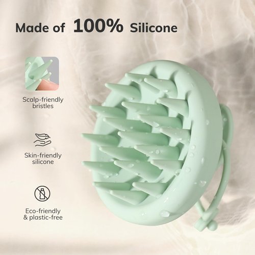 Sndyi Silicone Scalp Massager Shampoo Brush, Hair Scrubber with Soft Silicone Bristles, Scalp Scrubber/Exfoliator for Dandruff Removal, Wet Dry Scalp Brush for Hair Growth & Scalp Care, Mint Green