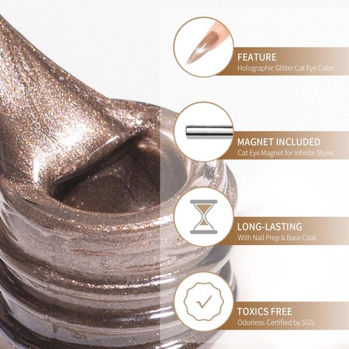 MAYCHAO 15ML Cat Eye Gel Nail Polish 1Pc Nude Nail Polish with Magnet Soak off Holographic Magnetic Gel Polish for Nail Art Manicure Salon DIY at Home, 0.5 OZ