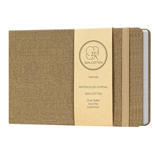 Vienrose Watercolor Sketchbook, 5.5"x8.2" Watercolor Journal with 24 Sheets 140 LB (300 GSM) Cotton Watercolor Paper, Brown Linen Cover Watercolcr Sketch Book As Travel Notebook Mixed Media Pad