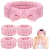 5Pcs Face Wash Headband and Wristband Set for Women,Spa Skin Care Headband for Washing Face, Hair Band and Wrist Towels Water Guards for Washing Face, Makeup, Skincare (Pink)