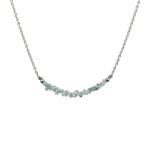 Gempires Natural Aquamarine Necklace, Nuggets Chips Bar Necklace, Aquamarine Crystal Necklace, March Birthstone Jewelry, Adjustable 18 Inch Silver Plated Chain, Gift for Her