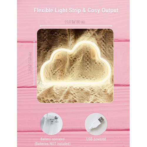 VagaryLight Cloud Neon Sign Cloud Light Aesthetic Room Decor for Teen Girls Warm White Cloud Wall Decorative Night Light for Bedroom Kids Room Home Decor Neon Light Battery and USB Powered (NECLD)
