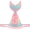 Vovii 5 years old Mermaid Tail Birthday Hat for Baby Girl Pink Sparkle Sequined Mermaid Tail Headband Princess Birthday Party Supplies
