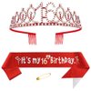 Red 16th Birthday Sash for Girls Birthday Princess Crown Queen Tiara Rhinestone Birthday Headbands Birthday Girl Sash Happy Birthday Decorations for Girls 16 Year Old Birthday Party Supplies