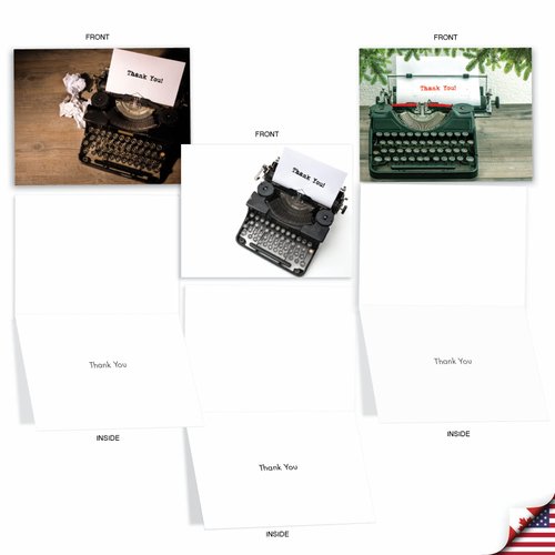 The Best Card Company - 10 Thank You Note Cards with Envelopes (4 x 5.12 Inch) - Vintage Typewriter Greeting Cards - Manual Thanks M2968