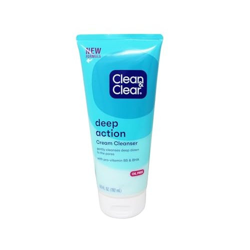 Clean & Clear Deep Action Cream Facial Cleanser for Sensitive Skin, Gentle Daily Face Wash with Oil-Free, 6.5 oz