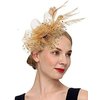 Durzasvo Women's Fascinators Tea Party Wedding Derby Mesh Flower Pearl Feather Fascinator Hat with Headband and Clip Gold
