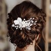 Kisshine Pearl Bride Wedding Hair Comb Rhinestone Silver Bridal Headpiece Leaf Hair Piece Wedding Hair Accessories for Women and Girls