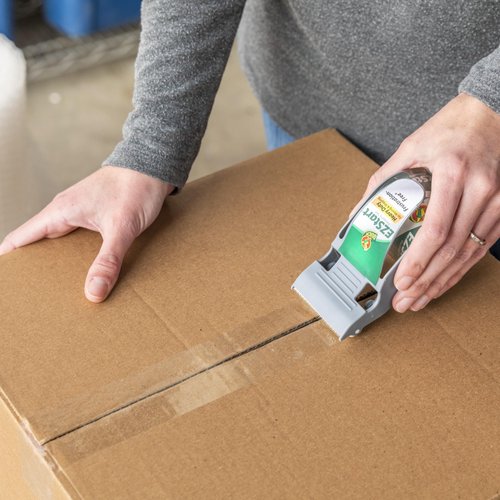 Duck EZ Start Packaging Tape, Single Roll with Dispenser, Clear Packing Tape for Mailing, Moving, Shipping & Storage, Quiet Easy Start Tape for Boxes & Shipping, 1.88 In. x 55.5 Yd. (1259457)