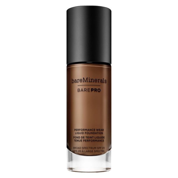 bareMinerals Barepro Performance Wear Liquid Foundation SPF 20, Breathable Makeup for Face, Full Coverage, 24HR Wear, Natural Matte Finish, Vegan (Cocoa 30)