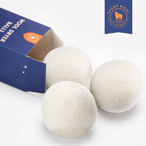 Wool Dryer Balls Handmade 3 Pack XL,Organic Laundry Dryer Balls,100% New Zealand Wool Natural Fabric Softener,Reusable 1000 Loads,Wrinkles Free, Shorten Drying Time,Baby Safe (3 Pack,White)