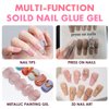 Solid Gel Nail Glue, BORNBYME 5 in 1 Glue Gel for Acrylic Nail Tips Press on Nails,3D Sculpture Gel, Rhinestone Glue Gel, Metallic Gel