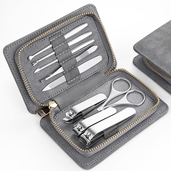 Manicure Set, OKOM Manicure Kit, Travel Essentials Nail Kit, Nail Care Set with Nail Clippers Nail File and Cuticle Pusher, Gifts for Men and Woman,Nail Set with Luxurious PU Leather Case(9Pcs)