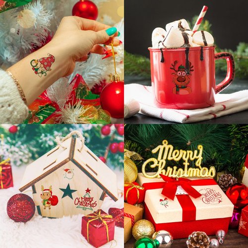 45 Pieces Christmas Temporary Tattoos for Kids, 10 Sheets Stocking Stuffers Santa Claus Christmas Tree Snowman Waterproof Tattoos Stickers for Christmas Holiday Birthday Party Decorations
