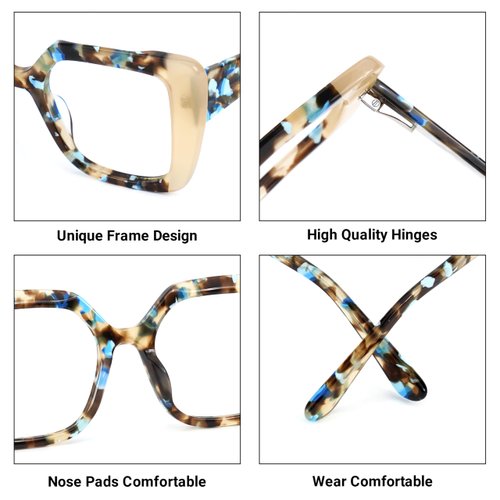 VOOGLAM Champagne Oversize Square Eyewear Frame Women's Non-Prescription Glasses with HD Clear Lenses in Acetate Frame