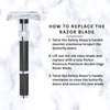 Parker, 96R Graphite Gray Long Handle Butterfly Open Double Edge Safety Razor for Men, 5 Parker Premium Platinum Double Edge Razor Blades Included