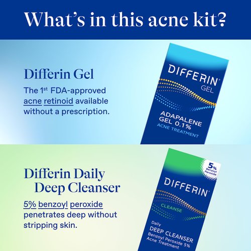 Differin Acne Skin Care Kit, Differin Gel Retinoid Acne Treatment for Face with 0.1% Adapalene & 5% Benzoyl Peroxide Face Wash & Body Wash, Designed for Pimple and Acne Prone Skin