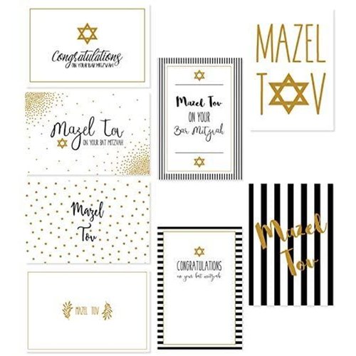 Juvale Bar and Bat Mitzvah Blank Greeting Cards with Envelopes (4 x 6 in, 36 Pack)