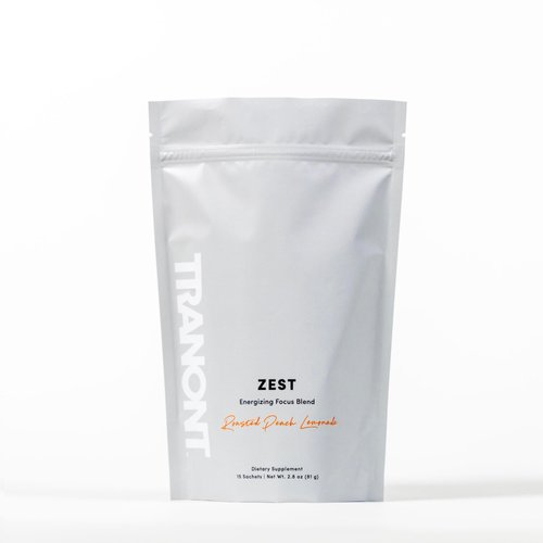 Tranont Zest Energizing Focus Blend | Roasted Peach Lemonade Energy Powder | Gluten-Free, Sugar-Free with Green Tea L-Theanine, Vitamins & Antioxidants for Energy, Focus, and Health | 15 Sticks