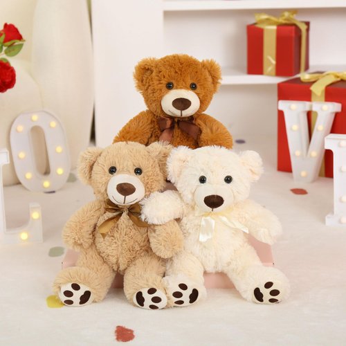 MorisMos Bulk Teddy Bear for Baby Shower,3-Pack Teddy Bear Stuffed Animals Bulk,14'' Teddy Bears Bulk,Soft Stuffed Bear Stuffed Animal Wholesale for Birthday Christmas Valentine's Gift,White/Tan/Brown