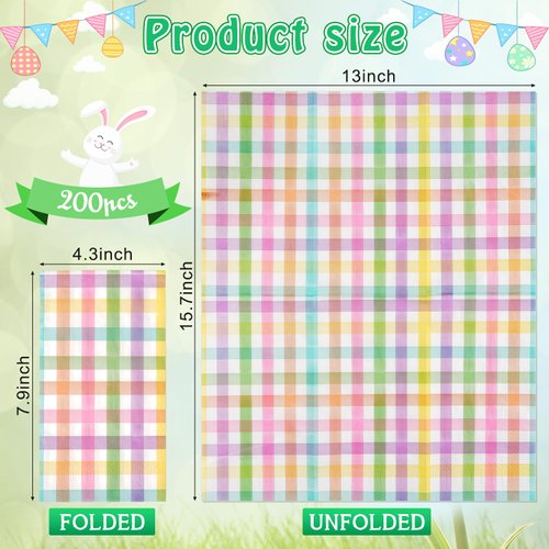 200Pcs Easter Pastel Buffalo Plaid Napkins Decorations,Disposable Spring Purple Pink Blue Yellow Guest Hand Paper Napkins for Home Bathroom Wedding Baby Shower Picnic Easter Birthday Party Supplies