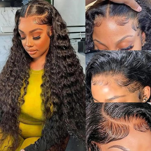KLPKLP 28 Inch 13x6 Deep Wave Lace Front Wigs Human Hair 180% Density Deep Curly Frontal Wigs Human Hair Glueless HD Lace Front Wigs Human Hair Pre Plucked with Baby Hair for Women