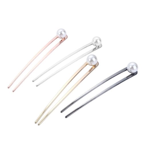 4Pcs U Shape Pearl Hair Pins,French Hair Forks Vintage Hairpin Metal U-Shaped Pearl Chignon Hair Stick Headwear for Girls Women Hairstyle Accessories