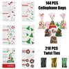 STEFORD 144PCS Christmas Cellophane Bags,Xmas Clear Candy Treat Cellophane Bag with 210PCS Twist Ties for Christmas Party Favors