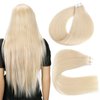 Lovrio 14" 20pcs 50g Remy Straight Tape in Human Hair Extensions Invisible 60 Platinum Blonde Tape ins Hair