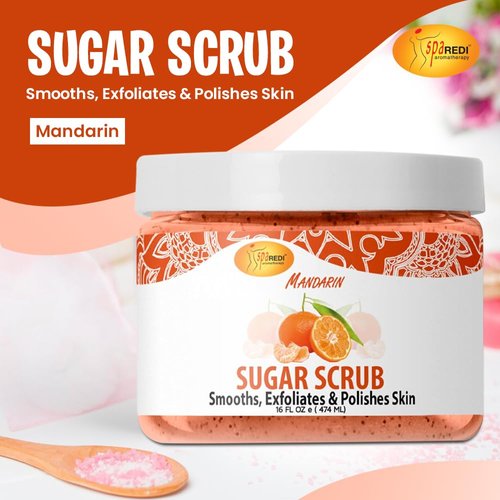 SPA REDI – Sugar Body Scrub, Mandarin, 16 Oz, Exfoliating, Moisturizing, Hydrating and Nourishing, Glow, Polish, Smooth and Fresh Skin - Body Exfoliator