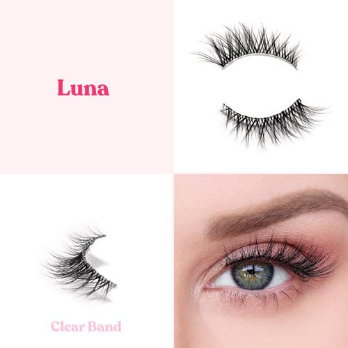Silly George SuperNatural Series Starter Kit - Pretty Lashes with Adhesive Black Eyeliner | Clear and Flexible Band gives Lashes Natural Look | Extra Strong Hold for False Eyelashes (Luna)
