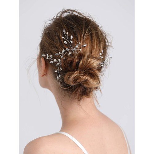 fxmimior Bridal Hair Accessories Pearl Crystal Hair Pins Hair Clips Bobby Pin Wedding Party Evening Headpiece Head Wear (pack of 3) (silver)