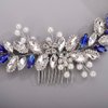 Chargances Blue Crystal Bride Wedding Hair Comb Pearl Rhinestone Sapphire Hairpins Gift for Women and Girls (Silver)