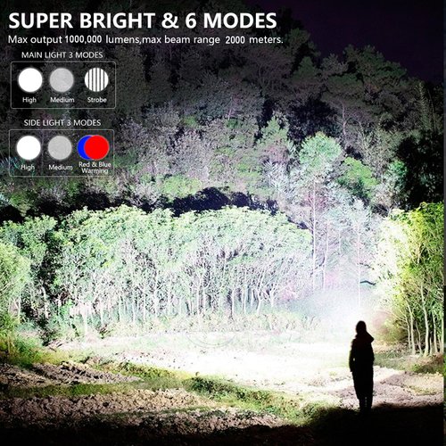 MIXILIN Rechargeable Spotlight, 1000,000 Lumens Handheld Hunting Flashlight Led Spot Light with Cob Light and Solar Panels, Lightweight and Super Bright Spotlight for Hunting Boating Camping