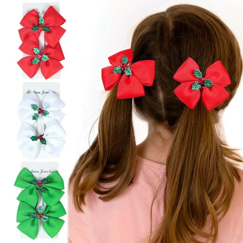 6PCS Christmas Hair Bows Clips for Kids Women Girls Christmas Cute Red Green White Bows Clips Hai...