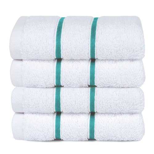 Dorlion Towels 4 Packed White Washcloth Set, 100% Turkish Cotton Washcloths Washrags, Small Hand Face Towels for Bathroom and Kitchen, Turquoise Blue