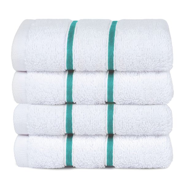 Dorlion Towels 4 Packed White Washcloth Set, 100% Turkish Cotton Washcloths Washrags, Small Hand Face Towels for Bathroom and Kitchen, Turquoise Blue
