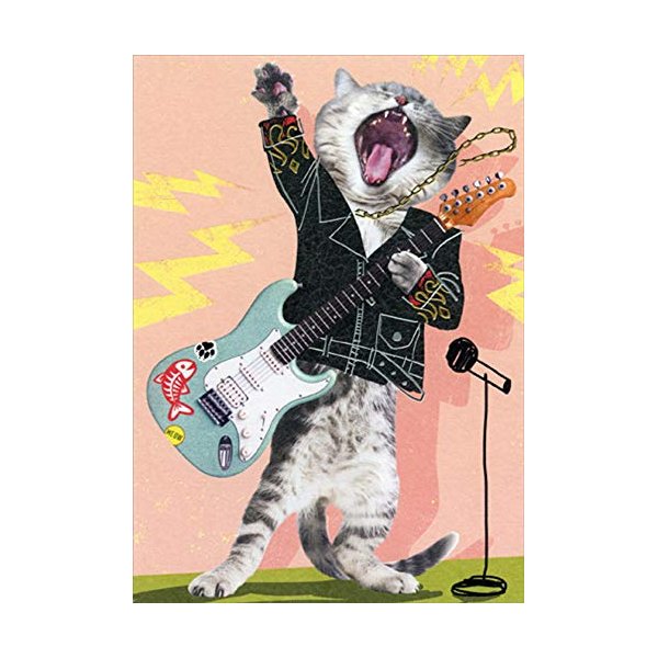 Designer Greetings Rock Star Cat with Blue Guitar Funny/Humorous Birthday Card