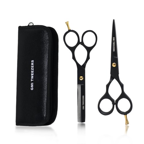 GMI-TWEEZERS™-Hair Cutting Scissors for Professionals, and Home Use -Professional Barber Scissors-Hair Scissors for Men and Women-thinning Shears for Hair Cutting Set-Pack of 2 (Black)