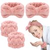 Chuangdi 4 Pcs Spa Headband Wrist Washband Scrunchies Cuffs for Washing Face, Towel Wristbands Hair Headband Face Wash Wristband for Women Makeup Prevent Liquids from Spilling(Pink)