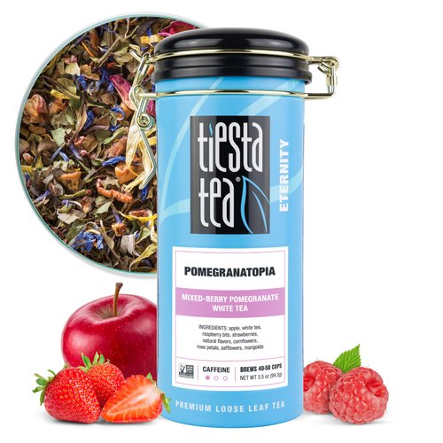 Tiesta Tea - Pomegranatopia, Mixed-Berry Pomegranate White Tea, Loose Leaf, Up to 50 Cups, Make Hot or Iced, Low Caffeine, 3.5 Ounce Refillable Tin