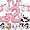 19 PCS Farm Animal Theme Party Balloons, Farm Cow Print Sheep Pig Donkey Mylar Foil Balloons Baby Shower Boy Girl 2nd Birthday Party Decor Supplies (2nd)