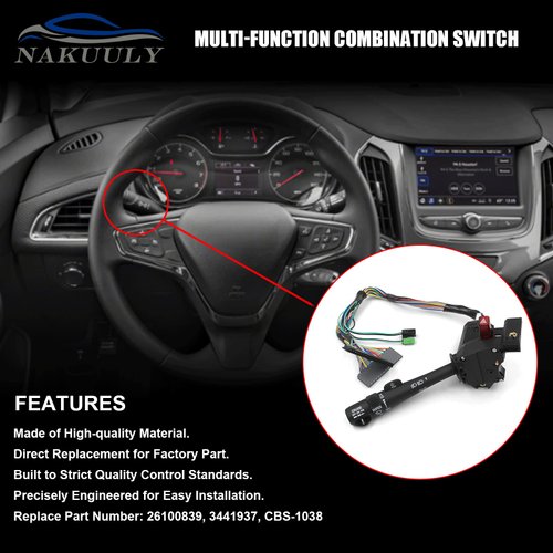 Nakuuly Multifunction Turn Signal Switch Compatible with 1999-2002 Chevy Silverado Suburban Tahoe Avalanche & GMC Sierra Yukon Combination Wiper Arm Lever Replaces # 26100839 3441937