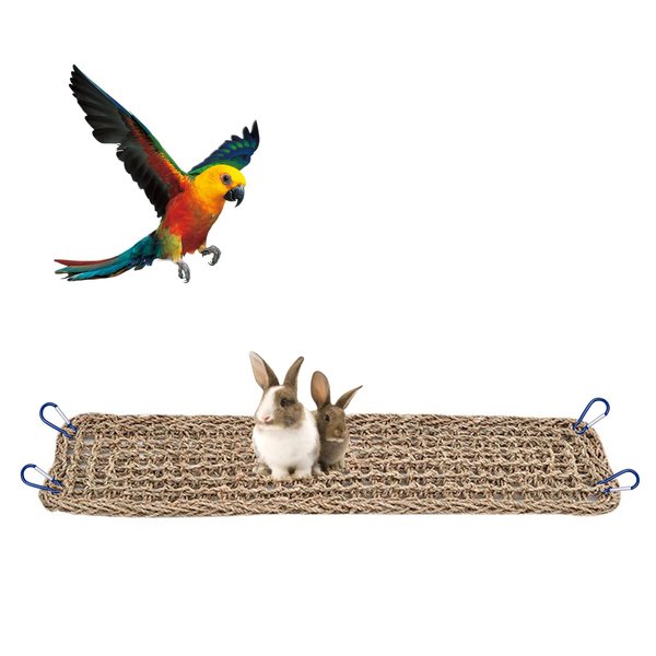 SnowTing Bird Grass Mat Parrot Natural Seagrass Woven Net Pet Grass Mat, Parakeet Climbing Rope Ladder for Lovebird Cockatiel Conure Budgie, Cockatoo, Hamster, Guinea Pig, Rats, Hamster, 20.5 * 8inch