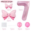 Pink Birthday Balloons Pink Bow Balloons 40 Inch Number Balloons Set for Pink Birthday Decorations 7 Year Old Girl Birthday Party Decoration Balloon Aluminum Film Balloon