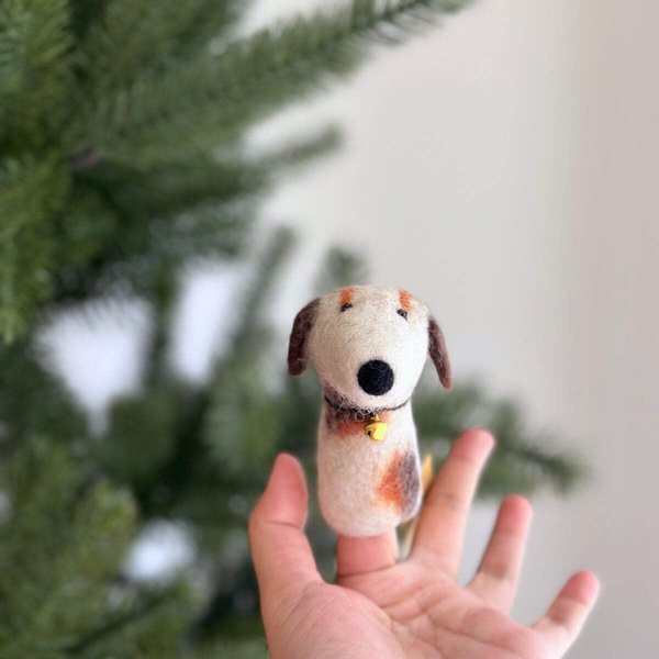 Calico Dog Finger Puppets, Felt Calico Dog Finger Puppets, Finger Puppet Calico Dog, Fair-Trade Finger Puppets, Kids Educational Toys, Eco-Friendly Handmade Finger Puppets, Unique Gift for Kids
